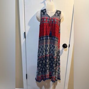 Live and Let Live Red and Blue Patterned Maxi Dress